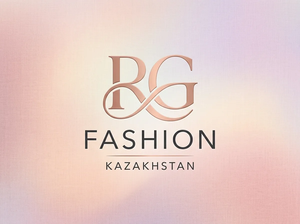 Логотип RG Fashion Kazakhstan — модный бренд, фэшн стиль, пастельный фон, буквы RG